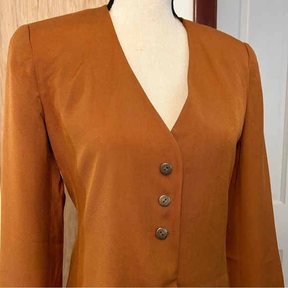 Vintage Alternatives by Tahari Silk Blend Collarless Jacket Blazer Brown Size 2 - Picture 4 of 14